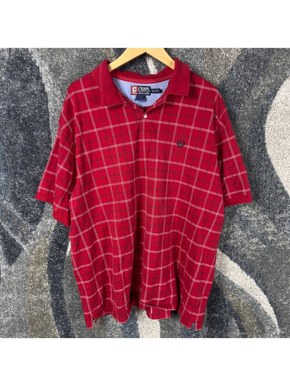 Chaps Ralph Lauren Plaid Polo Shirt Mens XXL Red White Black